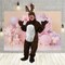 Womens Reindeer Suit with Hood Brown and White Plush with Antlers Red Nose and Mitts